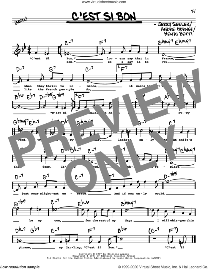 C'est Si Bon (High Voice) sheet music for voice and other instruments (real book with lyrics) by Henri Betti, Conway Twitty, Danny Kaye, Eartha Kitt, Andre Hornez and Jerry Seelen, intermediate skill level