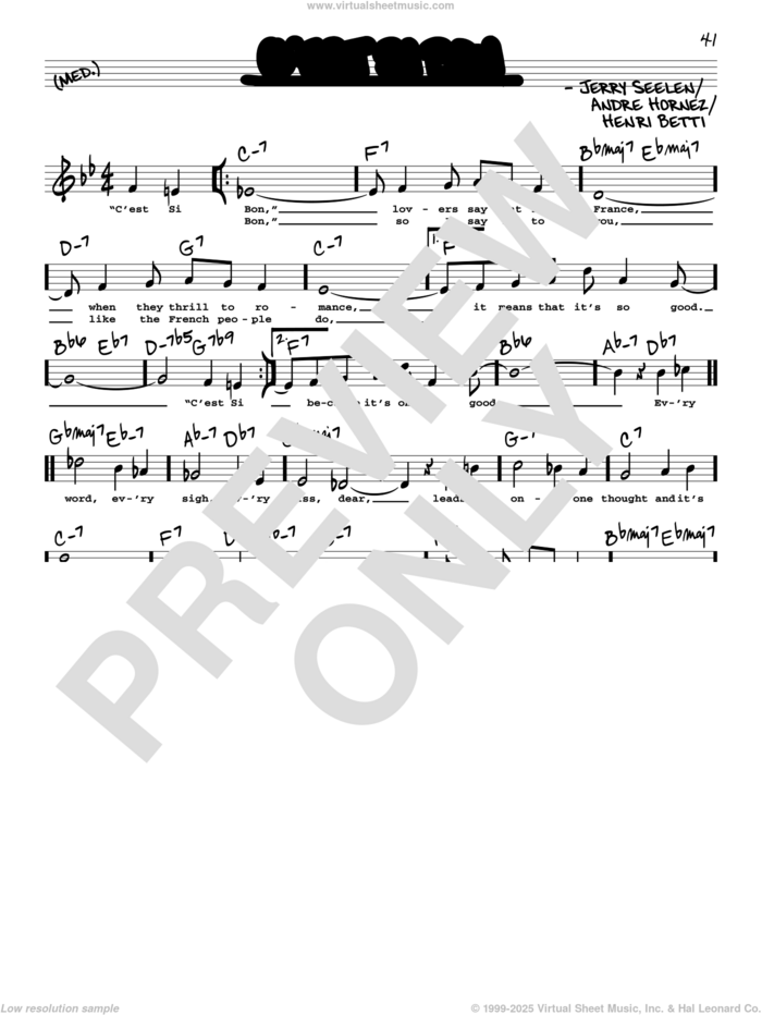 C'est Si Bon (High Voice) sheet music for voice and other instruments (real book with lyrics) by Henri Betti, Conway Twitty, Danny Kaye, Eartha Kitt, Andre Hornez and Jerry Seelen, intermediate skill level