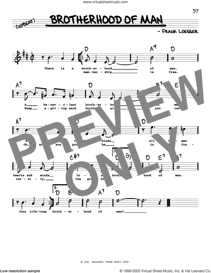 Brotherhood Of Man (High Voice) (from How To Succeed In Business Without Really Trying) sheet music for voice and other instruments (high voice) by Frank Loesser, intermediate skill level