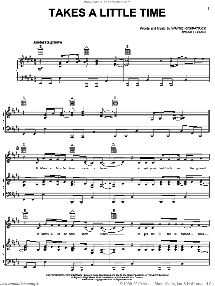 Takes A Little Time sheet music for voice, piano or guitar by Amy Grant and Wayne Kirkpatrick, intermediate skill level