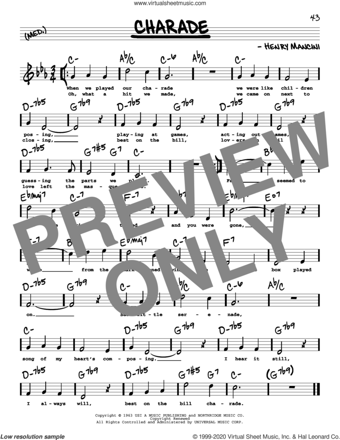 Charade (High Voice) sheet music for voice and other instruments (high voice) by Henry Mancini, intermediate skill level