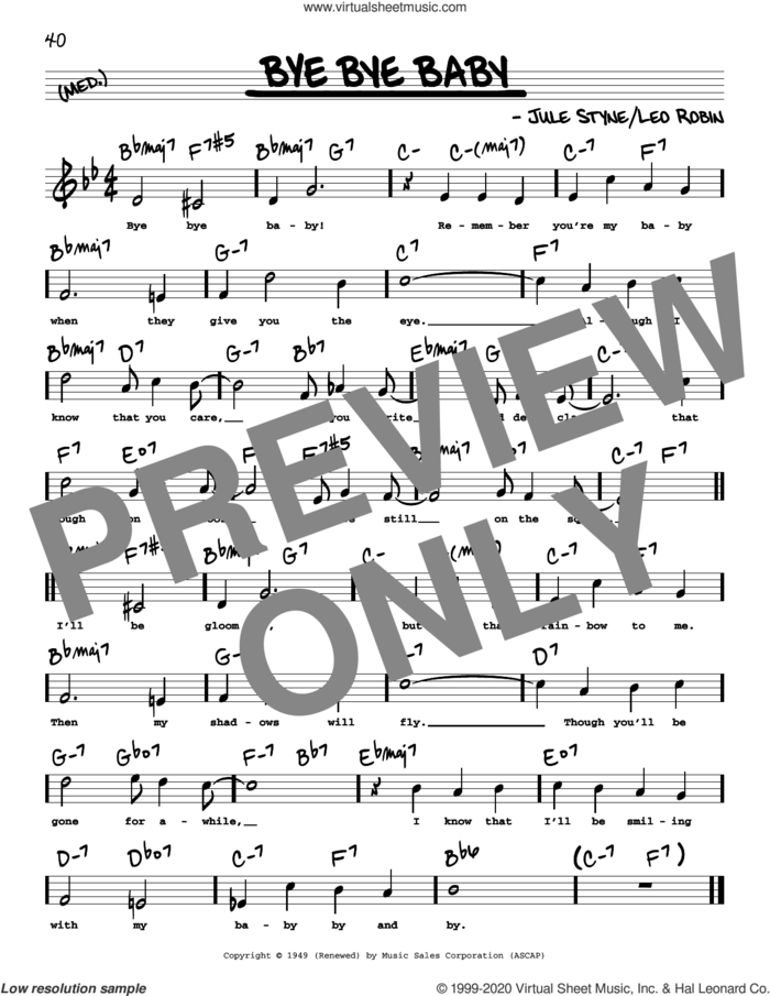 Bye Bye Baby (High Voice) (from Gentlemen Prefer Blondes) sheet music for voice and other instruments (high voice) by Jule Styne, Jule Styne and Leo Robin and Leo Robin, intermediate skill level