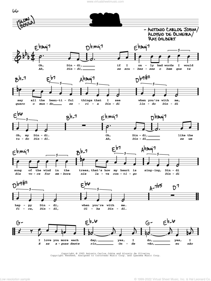 Dindi (High Voice) sheet music for voice and other instruments (high voice) by Antonio Carlos Jobim, Aloysio de Oliveira and Ray Gilbert, intermediate skill level