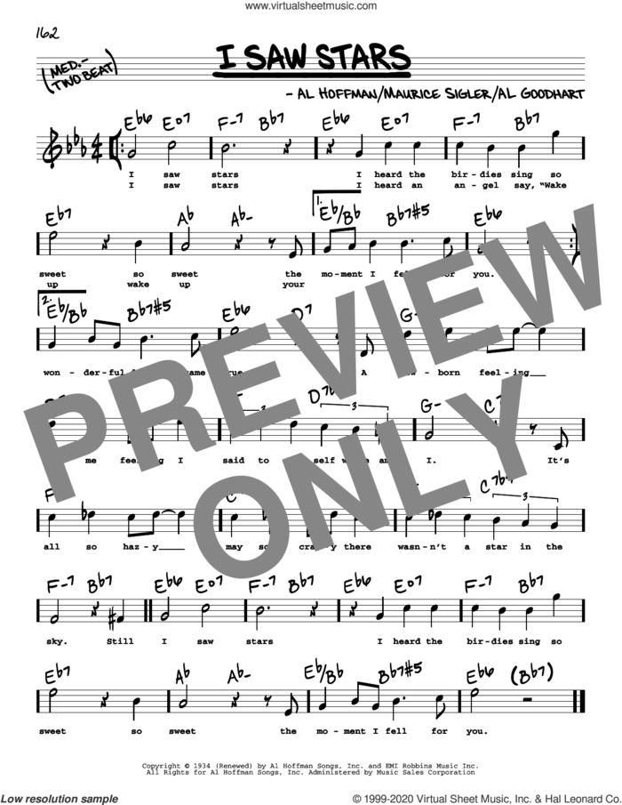 I Saw Stars (High Voice) sheet music for voice and other instruments (high voice) by Al Hoffman, Al Goodhart and Maurice Sigler, intermediate skill level