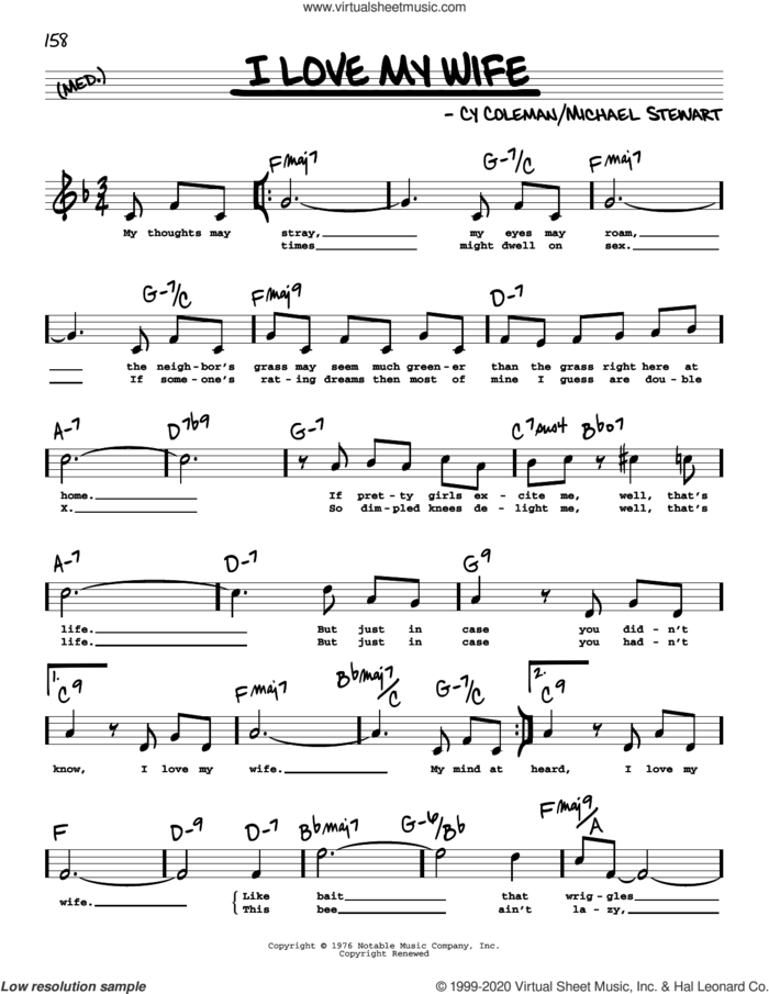 I Love My Wife (High Voice) sheet music for voice and other instruments (high voice) by Cy Coleman and Michael Stewart, intermediate skill level