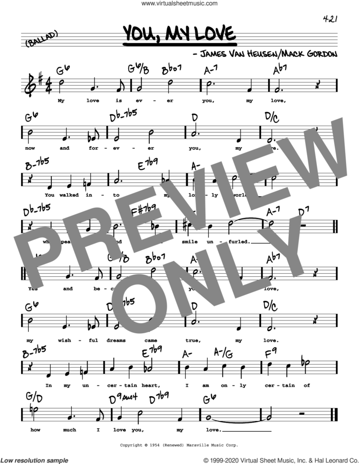 You, My Love (High Voice) sheet music for voice and other instruments (real book with lyrics) by Jimmy van Heusen and Mack Gordon, intermediate skill level