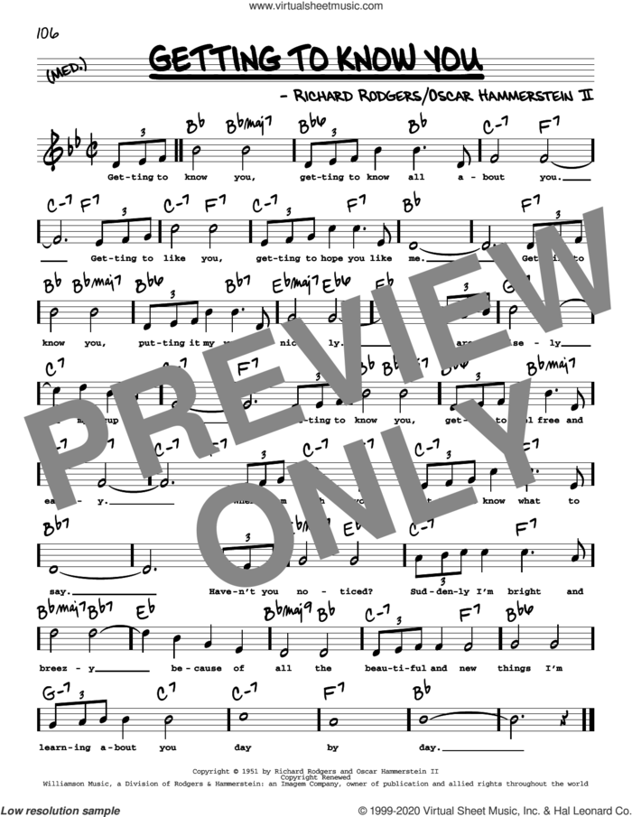 Getting To Know You (High Voice) sheet music for voice and other instruments (high voice) by Richard Rodgers, Oscar II Hammerstein and Rogers & Hammerstein, intermediate skill level