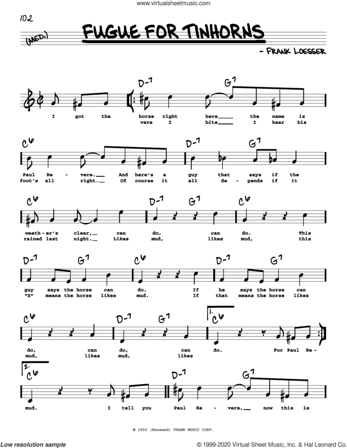 Fugue For Tinhorns (High Voice) sheet music for voice and other instruments (high voice) by Frank Loesser, intermediate skill level