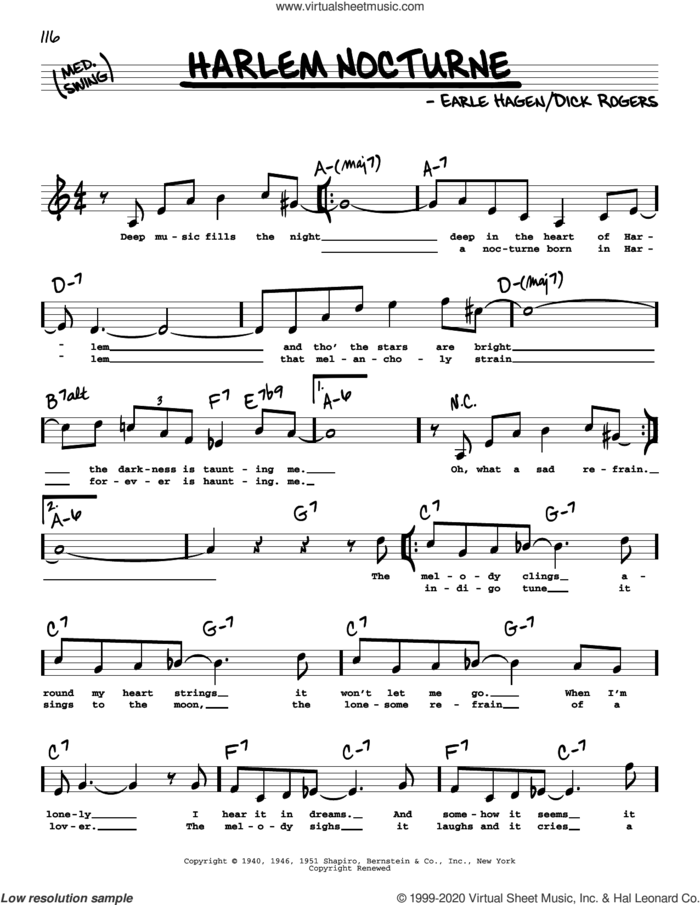 Harlem Nocturne (High Voice) sheet music for voice and other instruments (high voice) by Dick Rogers and Earle Hagen, intermediate skill level