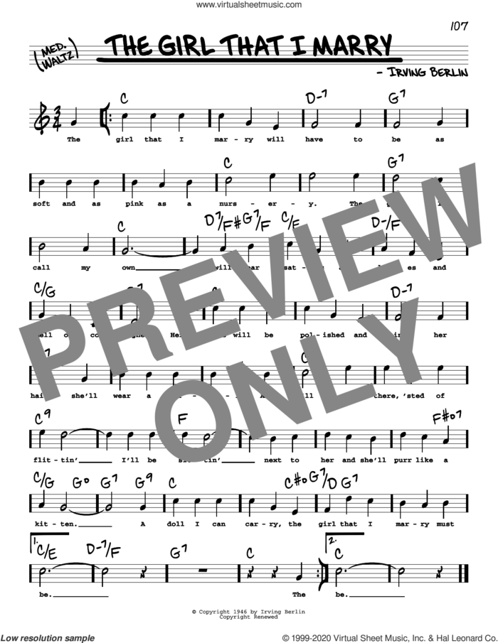 The Girl That I Marry (High Voice) sheet music for voice and other instruments (high voice) by Irving Berlin, intermediate skill level