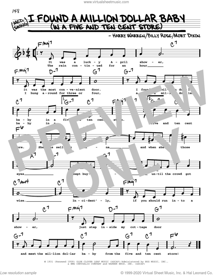 I Found A Million Dollar Baby (In A Five And Ten Cent Store) (High Voice) (from Funny Lady) sheet music for voice and other instruments (high voice) by Billy Rose, Harry Warren and Mort Dixon, intermediate skill level
