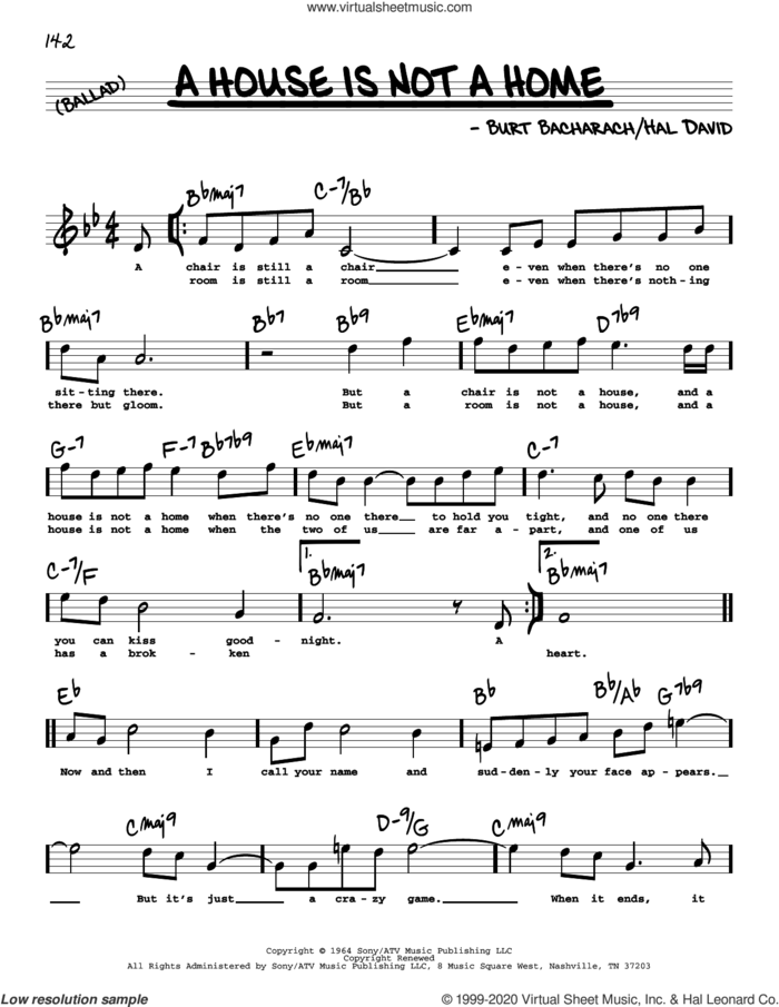 A House Is Not A Home (High Voice) sheet music for voice and other instruments (high voice) by Burt Bacharach, Bacharach & David and Hal David, intermediate skill level