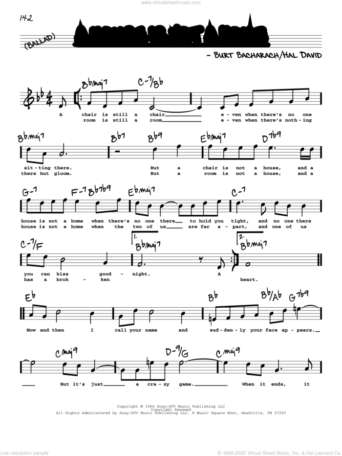 A House Is Not A Home (High Voice) sheet music for voice and other instruments (high voice) by Burt Bacharach, Bacharach & David and Hal David, intermediate skill level