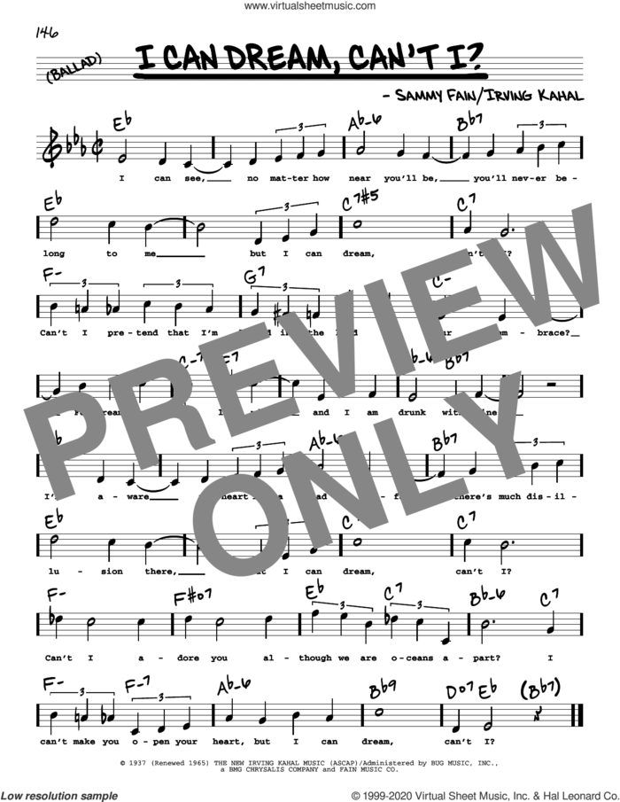 I Can Dream, Can't I? (High Voice) (from Right This Way) sheet music for voice and other instruments (high voice) by Sammy Fain and Irving Kahal, intermediate skill level