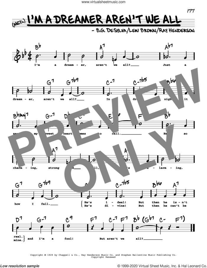 I'm A Dreamer Aren't We All (High Voice) sheet music for voice and other instruments (high voice) by Bobby Sherwood, Buddy DeSylva, Lew Brown and Ray Henderson, intermediate skill level