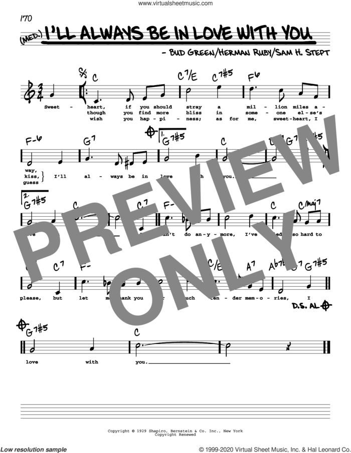 I'll Always Be In Love With You (High Voice) sheet music for voice and other instruments (high voice) by Bud Green, Herman Ruby and Sam H. Stept, intermediate skill level