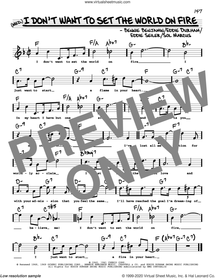 I Don't Want To Set The World On Fire (High Voice) sheet music for voice and other instruments (high voice) by Eddie Seiler, Bennie Benjamin, Eddie Durham and Sol Marcus, intermediate skill level