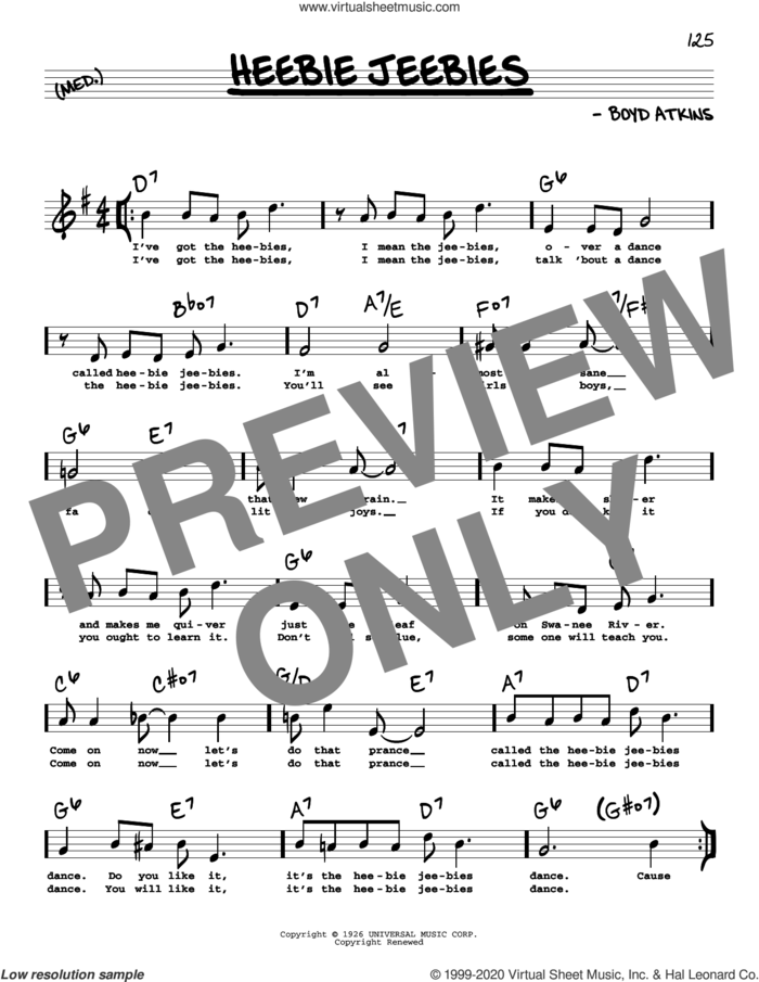 Heebie Jeebies (High Voice) sheet music for voice and other instruments (high voice) by Louis Armstrong and Boyd Atkins, intermediate skill level