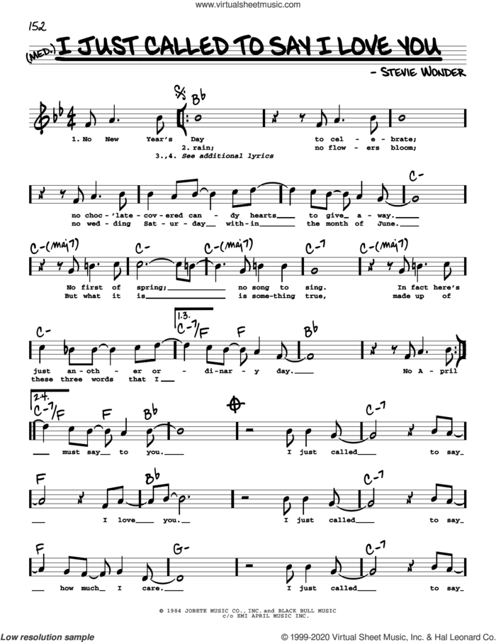 I Just Called To Say I Love You (High Voice) sheet music for voice and other instruments (high voice) by Stevie Wonder, intermediate skill level
