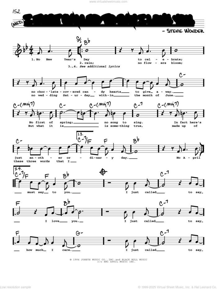 I Just Called To Say I Love You (High Voice) sheet music for voice and other instruments (high voice) by Stevie Wonder, intermediate skill level