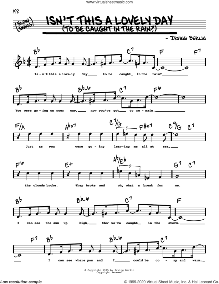 Isn't This A Lovely Day (To Be Caught In The Rain?) (High Voice) (from Top Hat) sheet music for voice and other instruments (high voice) by Irving Berlin, intermediate skill level