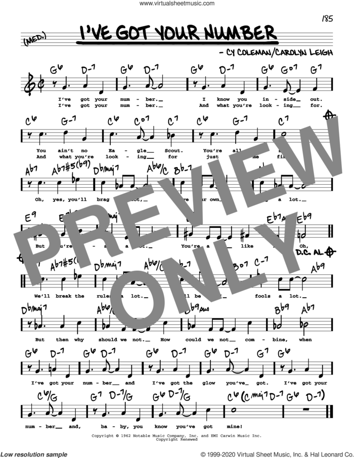 I've Got Your Number (High Voice) (from Little Me) sheet music for voice and other instruments (high voice) by Cy Coleman, Carolyn Leigh and Cy Coleman and Carolyn Leigh, intermediate skill level