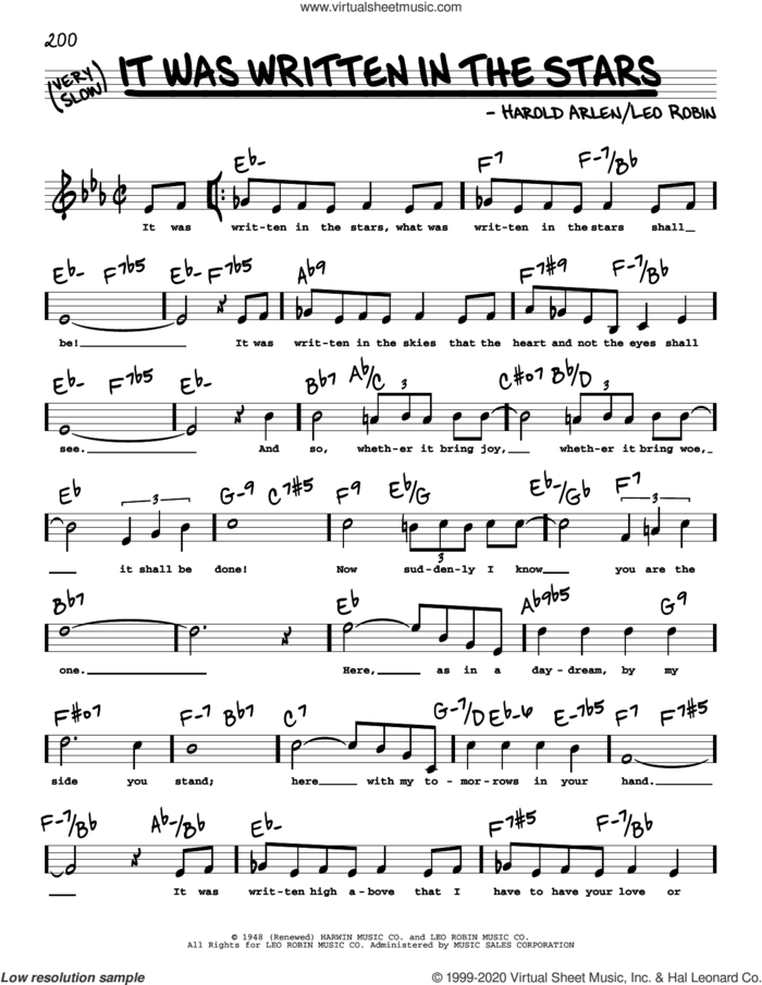 It Was Written In The Stars (High Voice) (from Casbah) sheet music for voice and other instruments (high voice) by Harold Arlen, Harold Arlen and Leo Robin and Leo Robin, intermediate skill level