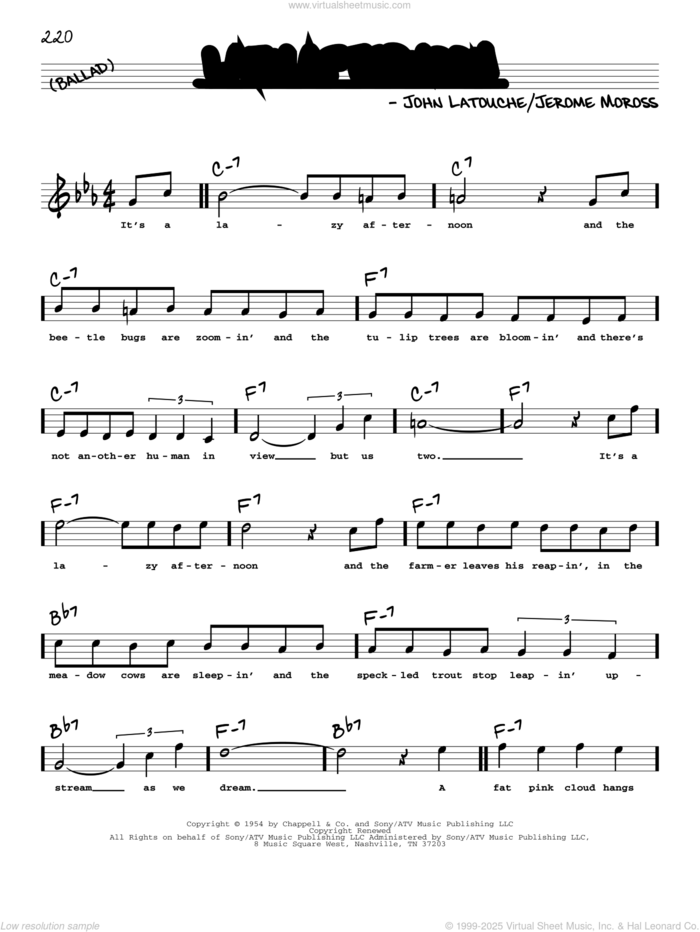 Lazy Afternoon (High Voice) (from The Golden Apple) sheet music for voice and other instruments (high voice) by Jerome Moross and John Latouche, intermediate skill level