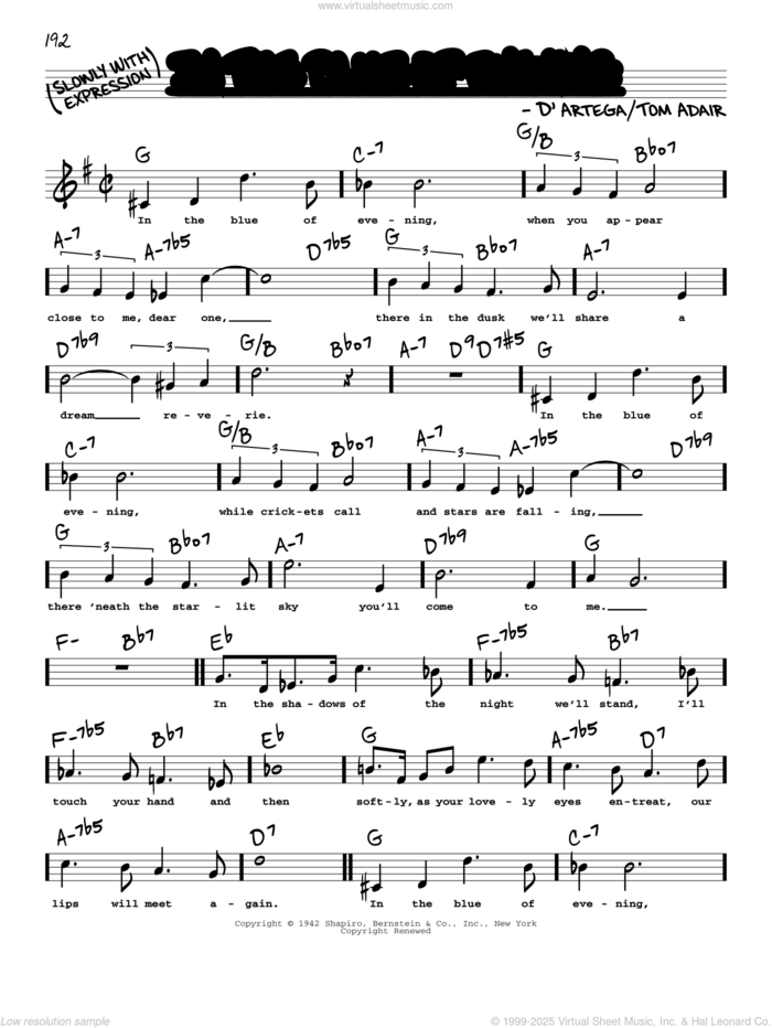 In The Blue Of Evening (High Voice) sheet music for voice and other instruments (high voice) by Tom Adair, intermediate skill level