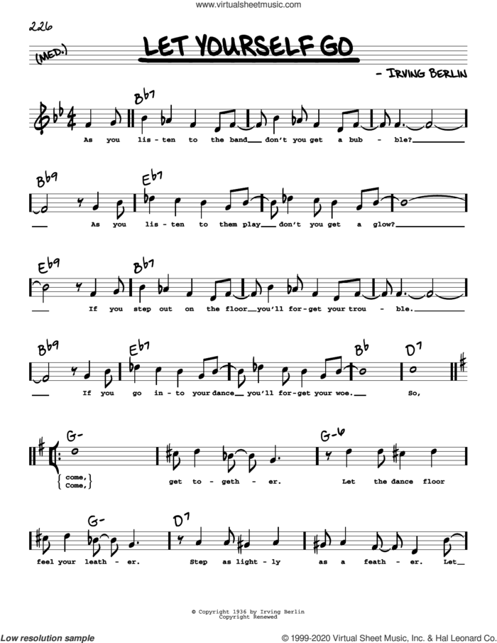 Let Yourself Go (High Voice) (from Follow The Fleet) sheet music for voice and other instruments (high voice) by Irving Berlin, intermediate skill level