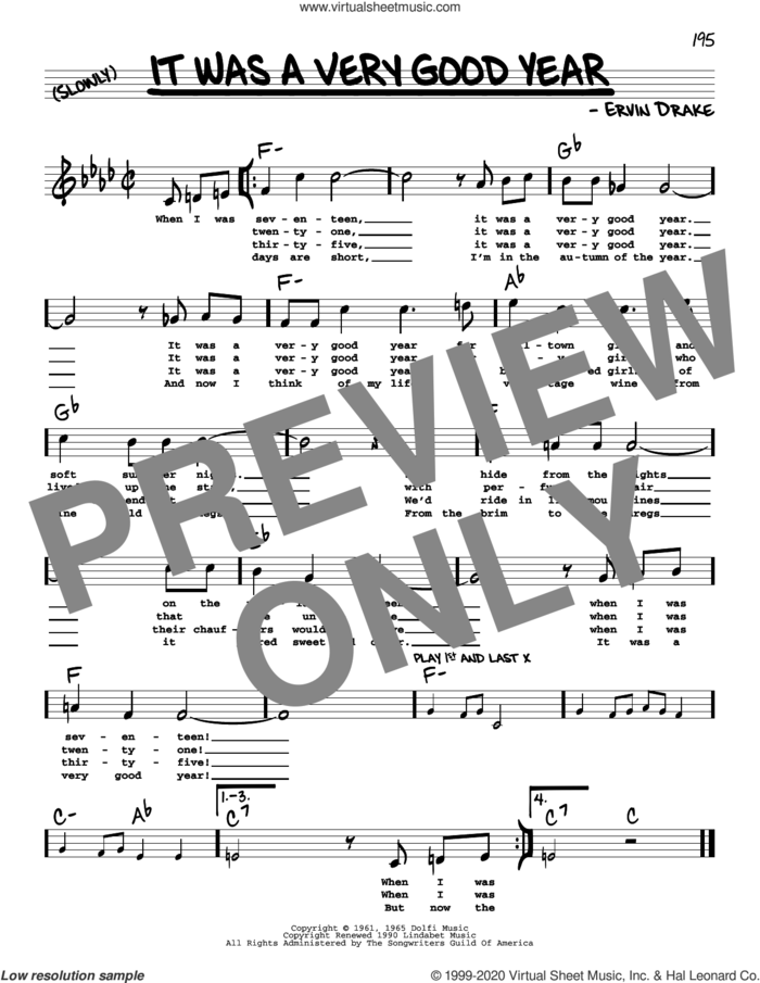 It Was A Very Good Year (High Voice) sheet music for voice and other instruments (high voice) by Ervin Drake, intermediate skill level