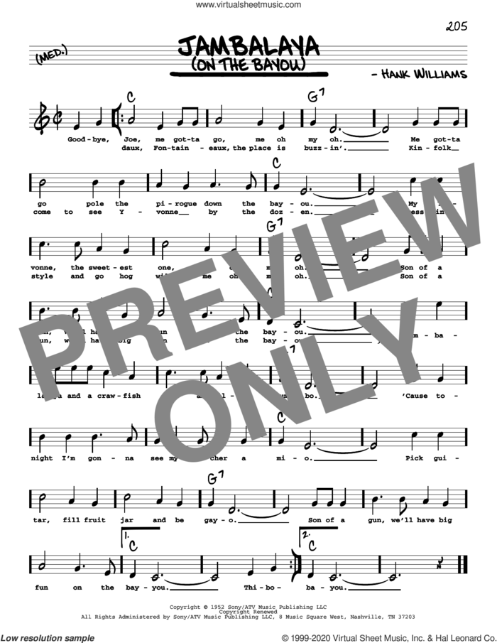 Jambalaya (On The Bayou) (High Voice) sheet music for voice and other instruments (high voice) by Hank Williams, intermediate skill level