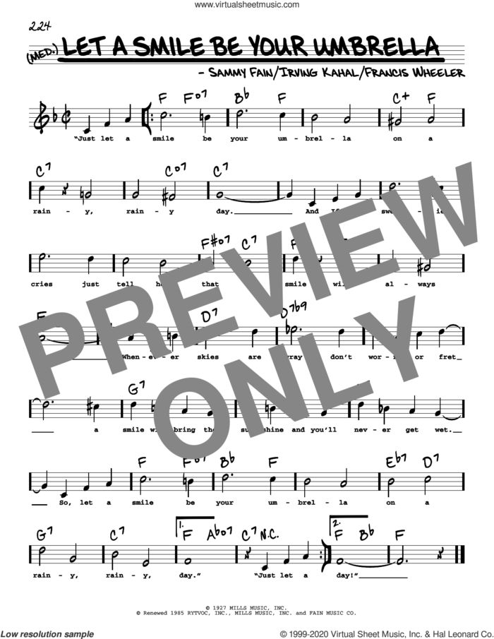 Let A Smile Be Your Umbrella (High Voice) sheet music for voice and other instruments (high voice) by Sammy Fain, Francis Wheeler and Irving Kahal, intermediate skill level