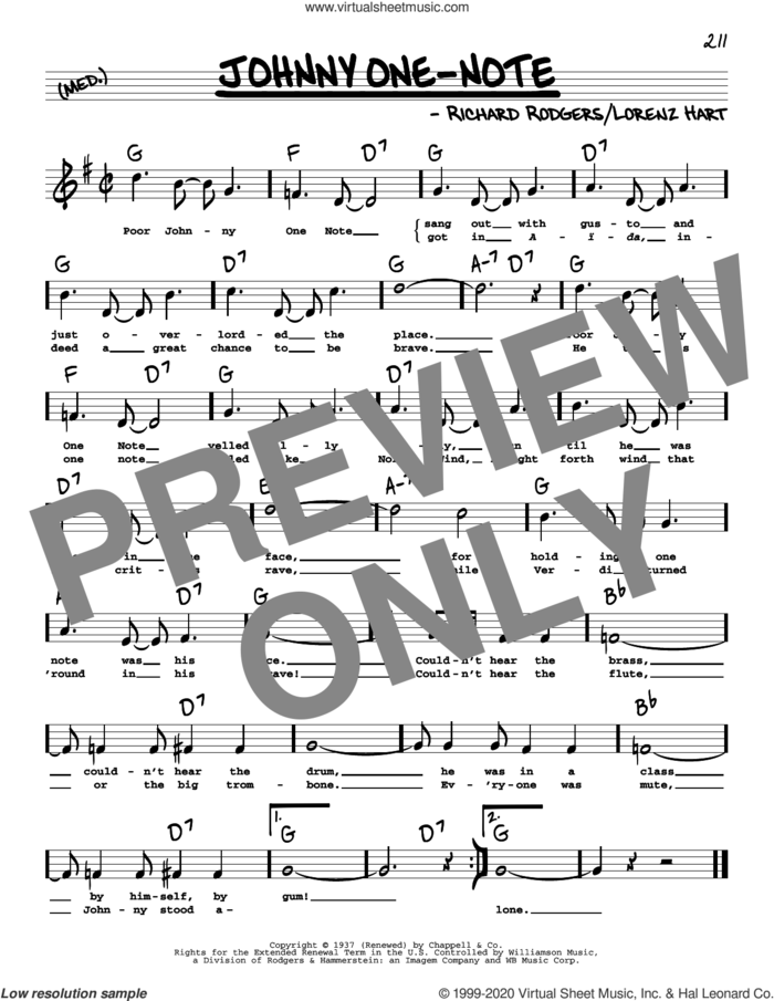 Johnny One-Note (High Voice) (from Babes In Arms) sheet music for voice and other instruments (high voice) by Richard Rodgers, Lorenz Hart and Rodgers & Hart, intermediate skill level