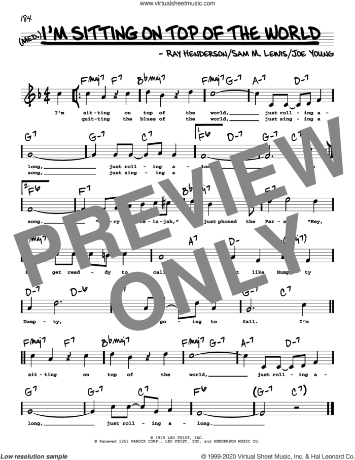I'm Sitting On Top Of The World (High Voice) (from The Jolson Story) sheet music for voice and other instruments (high voice) by Joe Young, Ray Henderson and Sam Lewis, intermediate skill level