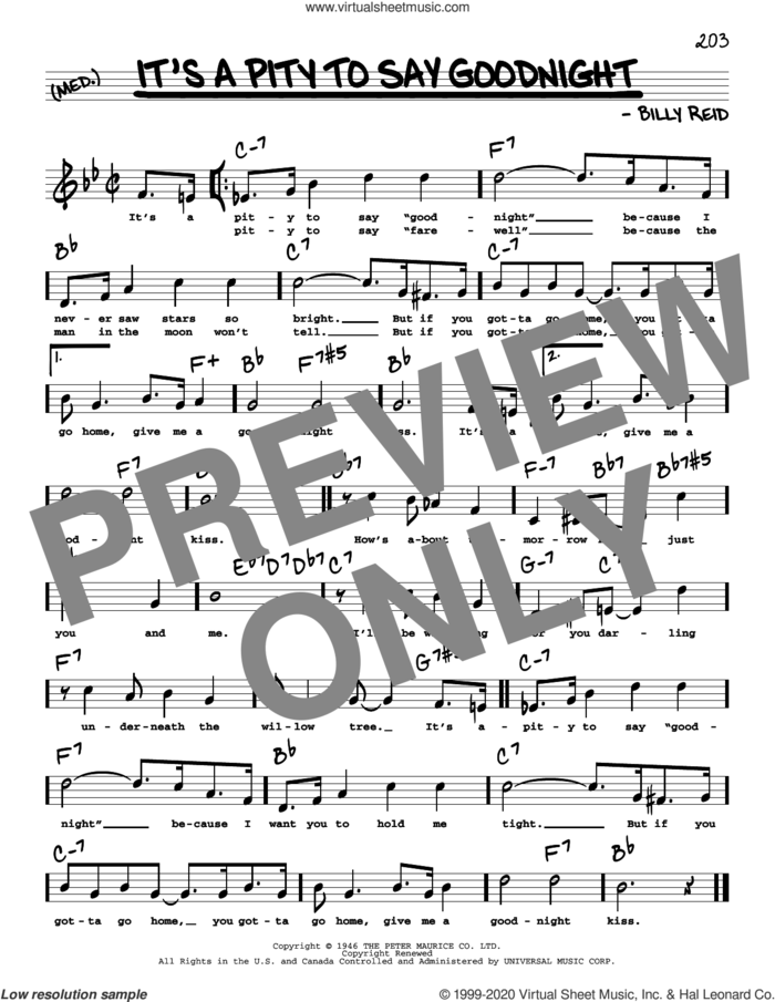 It's A Pity To Say Goodnight (High Voice) sheet music for voice and other instruments (high voice) by Ella Fitzgerald and Billy Reid, intermediate skill level