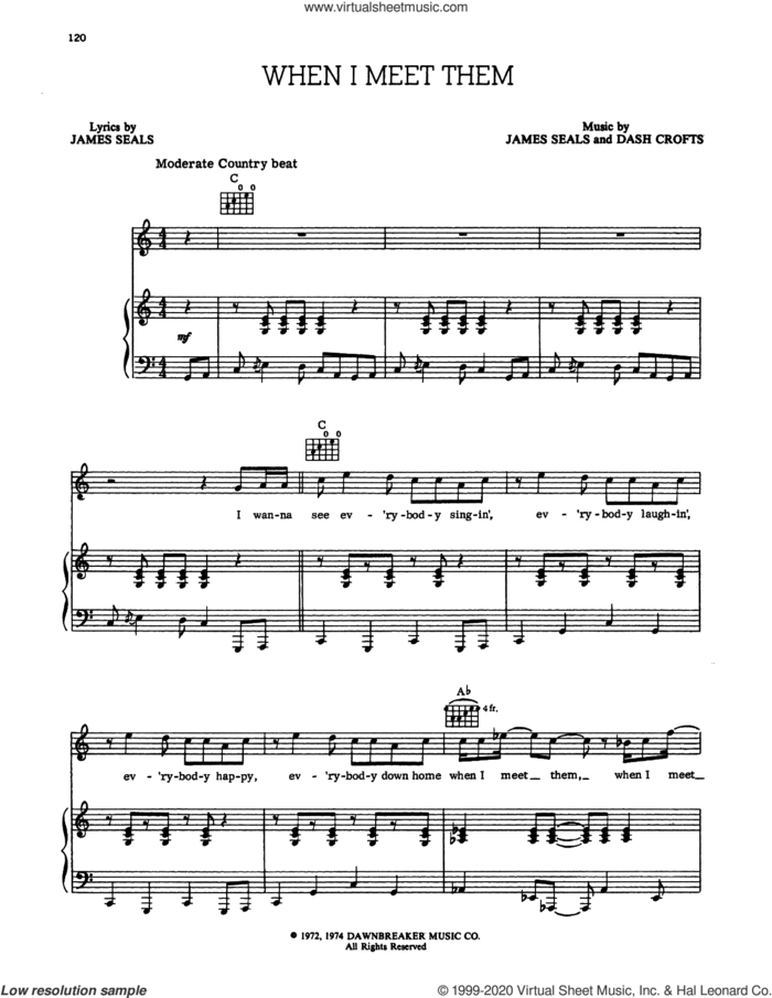 When I Meet Them sheet music for voice and piano by Seals and Crofts, Dash Crofts and James Seals, intermediate skill level
