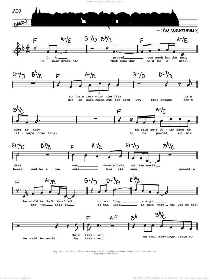 Midnight Train To Georgia (High Voice) sheet music for voice and other instruments (high voice) by Gladys Knight & The Pips and Jim Weatherly, intermediate skill level