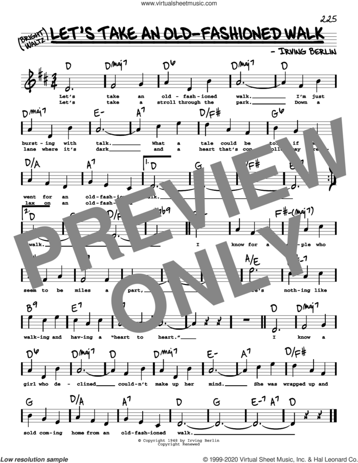 Let's Take An Old-Fashioned Walk (High Voice) (from Miss Liberty) sheet music for voice and other instruments (high voice) by Irving Berlin, intermediate skill level