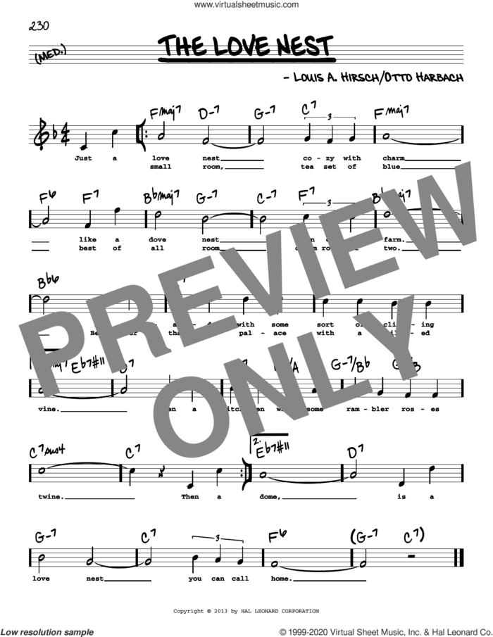 The Love Nest (High Voice) sheet music for voice and other instruments (high voice) by Otto Harbach and Louis A. Hirsch, intermediate skill level