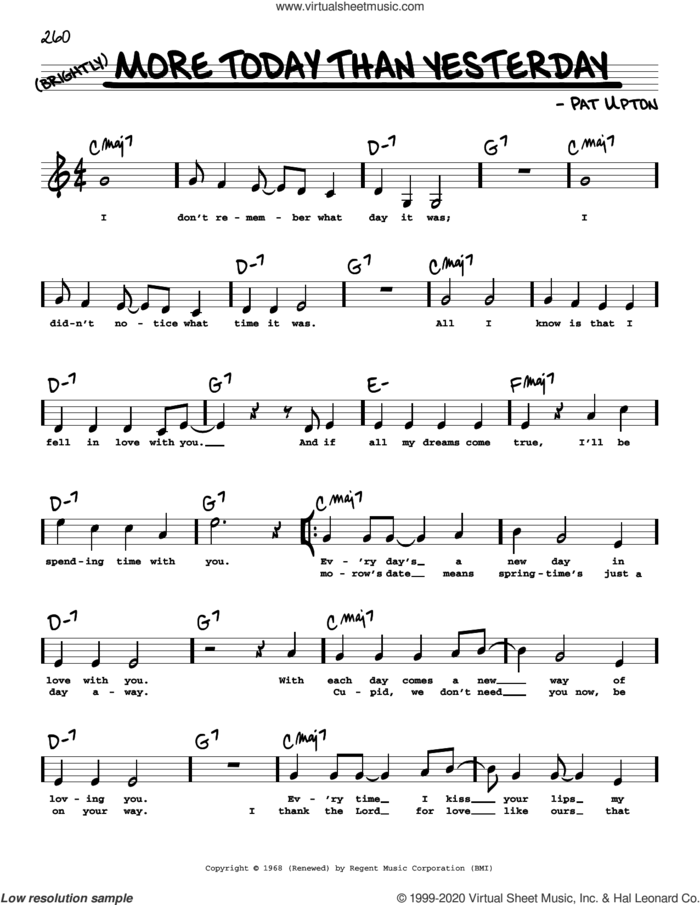 More Today Than Yesterday (High Voice) sheet music for voice and other instruments (high voice) by Spiral Starecase and Pat Upton, intermediate skill level