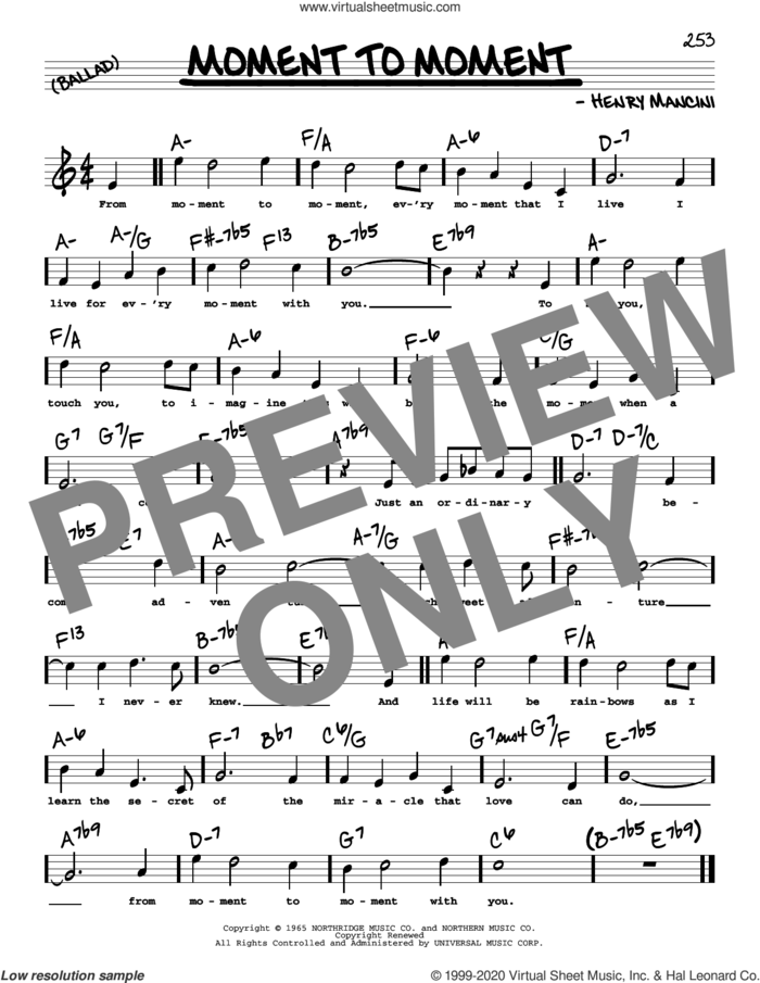 Moment To Moment (High Voice) sheet music for voice and other instruments (high voice) by Henry Mancini, intermediate skill level