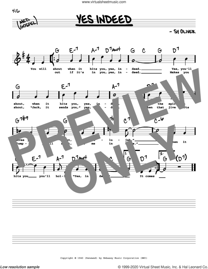 Yes Indeed (High Voice) sheet music for voice and other instruments (high voice) by Sy Oliver, intermediate skill level