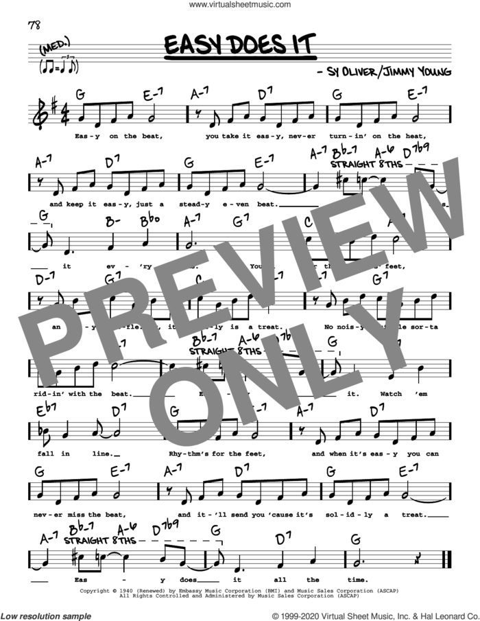 Easy Does It (High Voice) sheet music for voice and other instruments (high voice) by Sy Oliver and Jimmy Young, intermediate skill level