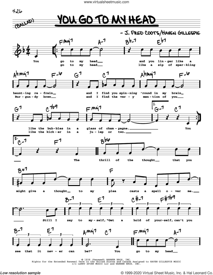 You Go To My Head (High Voice) sheet music for voice and other instruments (high voice) by J. Fred Coots, Haven Gillespie and Haven Gillespie and J. Fred Coots, intermediate skill level