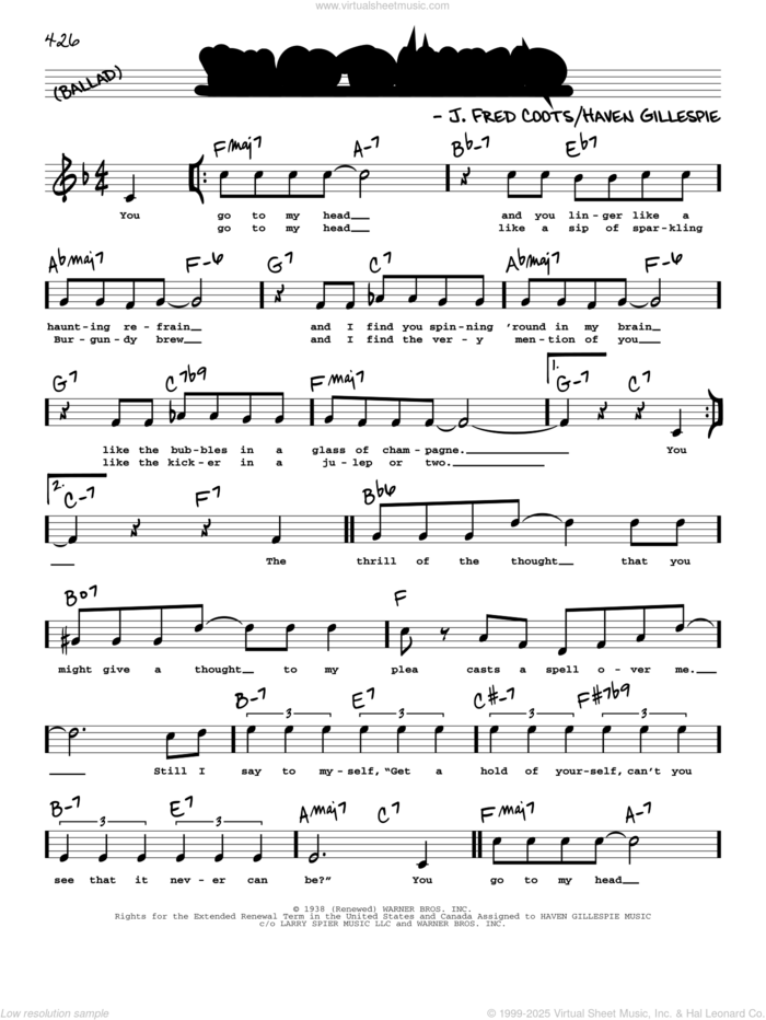 You Go To My Head (High Voice) sheet music for voice and other instruments (high voice) by J. Fred Coots, Haven Gillespie and Haven Gillespie and J. Fred Coots, intermediate skill level