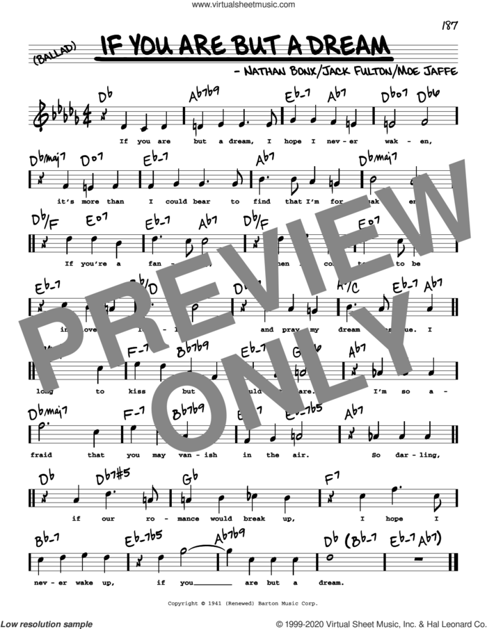 If You Are But A Dream (High Voice) sheet music for voice and other instruments (high voice) by Frank Sinatra, Sarah Vaughan, Jack Fulton, Moe Jaffe and Nathan Bonx, intermediate skill level