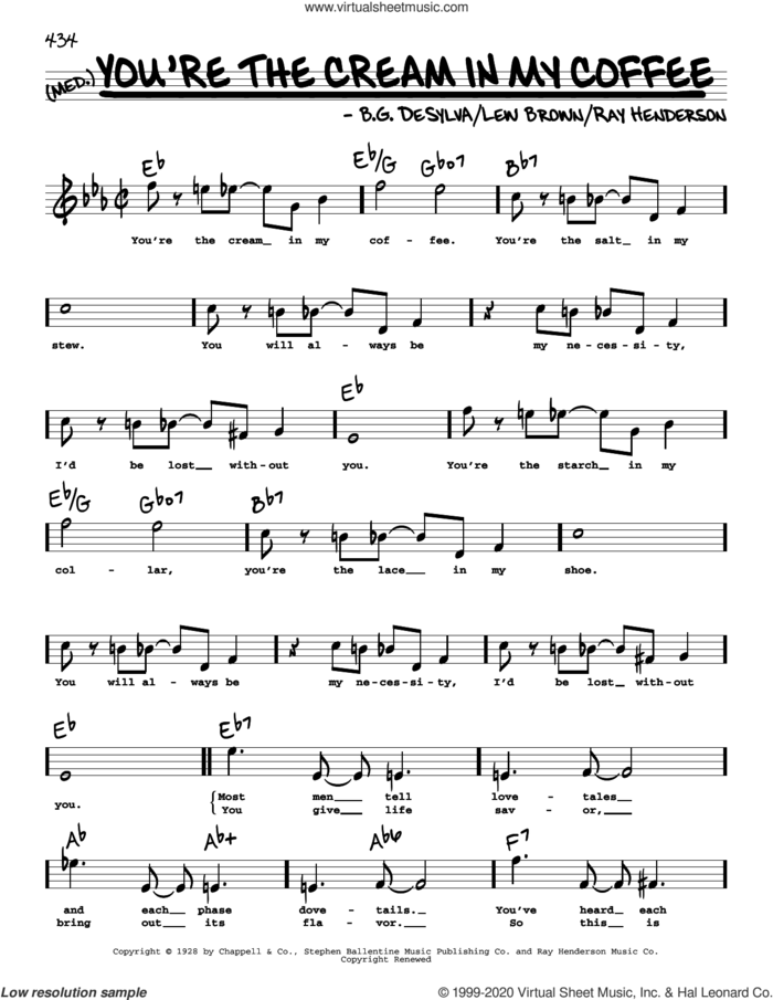 You're The Cream In My Coffee (High Voice) (from Hold Everything) sheet music for voice and other instruments (high voice) by Buddy DeSylva, Lew Brown and Ray Henderson, intermediate skill level