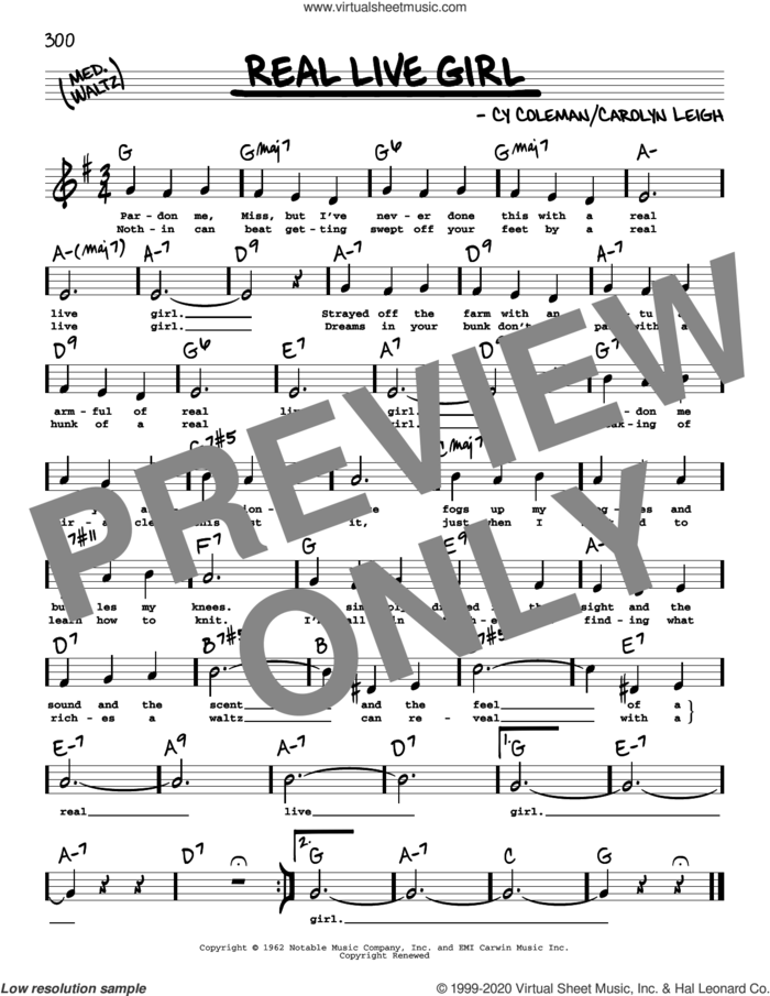 Real Live Girl (High Voice) (from Little Me) sheet music for voice and other instruments (high voice) by Cy Coleman, Carolyn Leigh and Cy Coleman and Carolyn Leigh, intermediate skill level