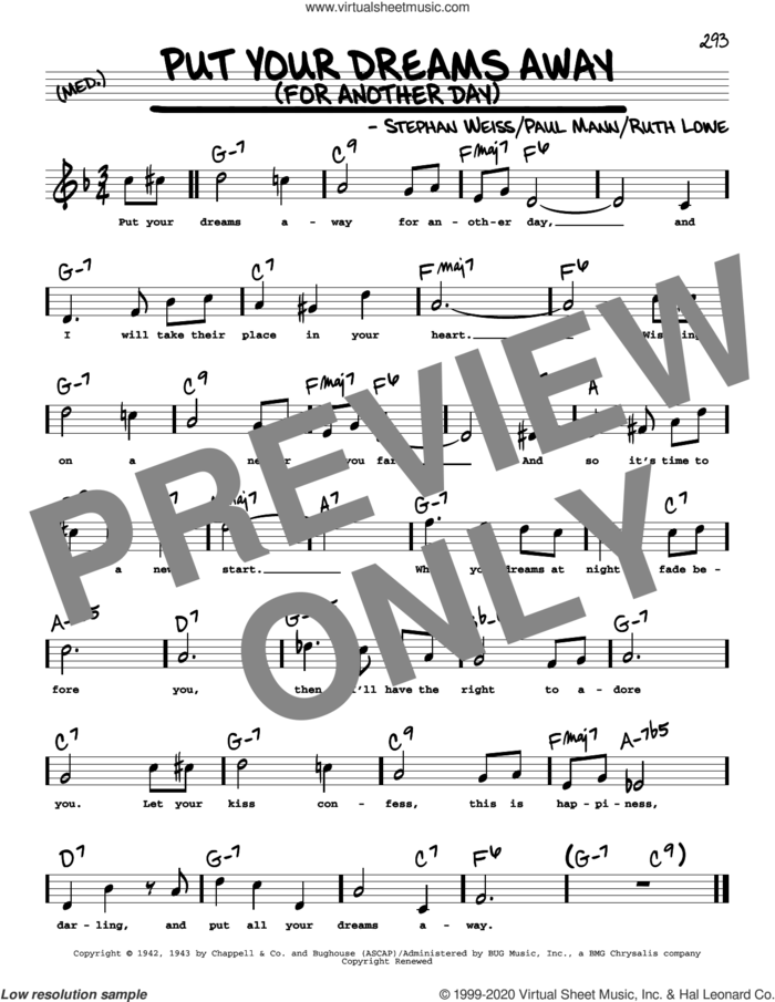 Put Your Dreams Away (For Another Day) (High Voice) sheet music for voice and other instruments (high voice) by Frank Sinatra, Paul Mann, Ruth Lowe and Stephen Weiss, intermediate skill level